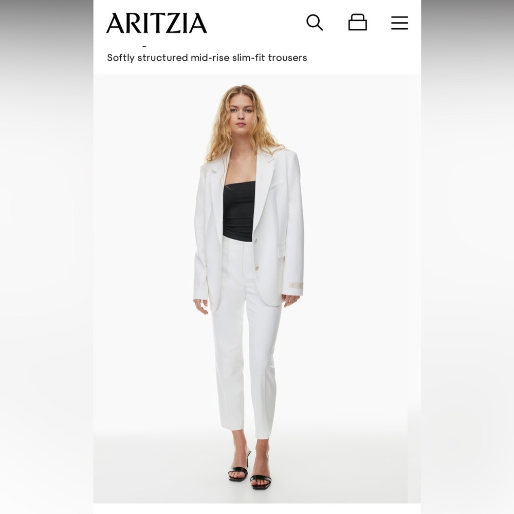 Aritzia White Mid-Rise Slim-Fit Trousers MARKOVA NWT